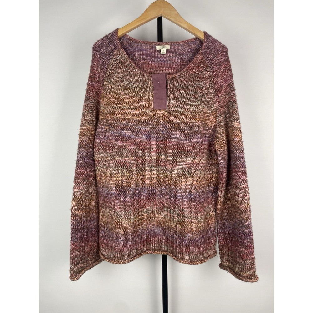 J. Jill Sweater Womens Sz M Colorful Purple Pink Metallic Wool Blend Knit Hippie